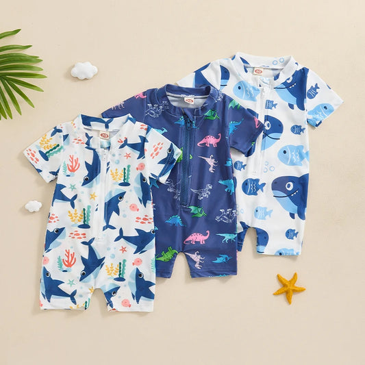 Toddler Boys Whale/Dinosaur Print Rash Guard
